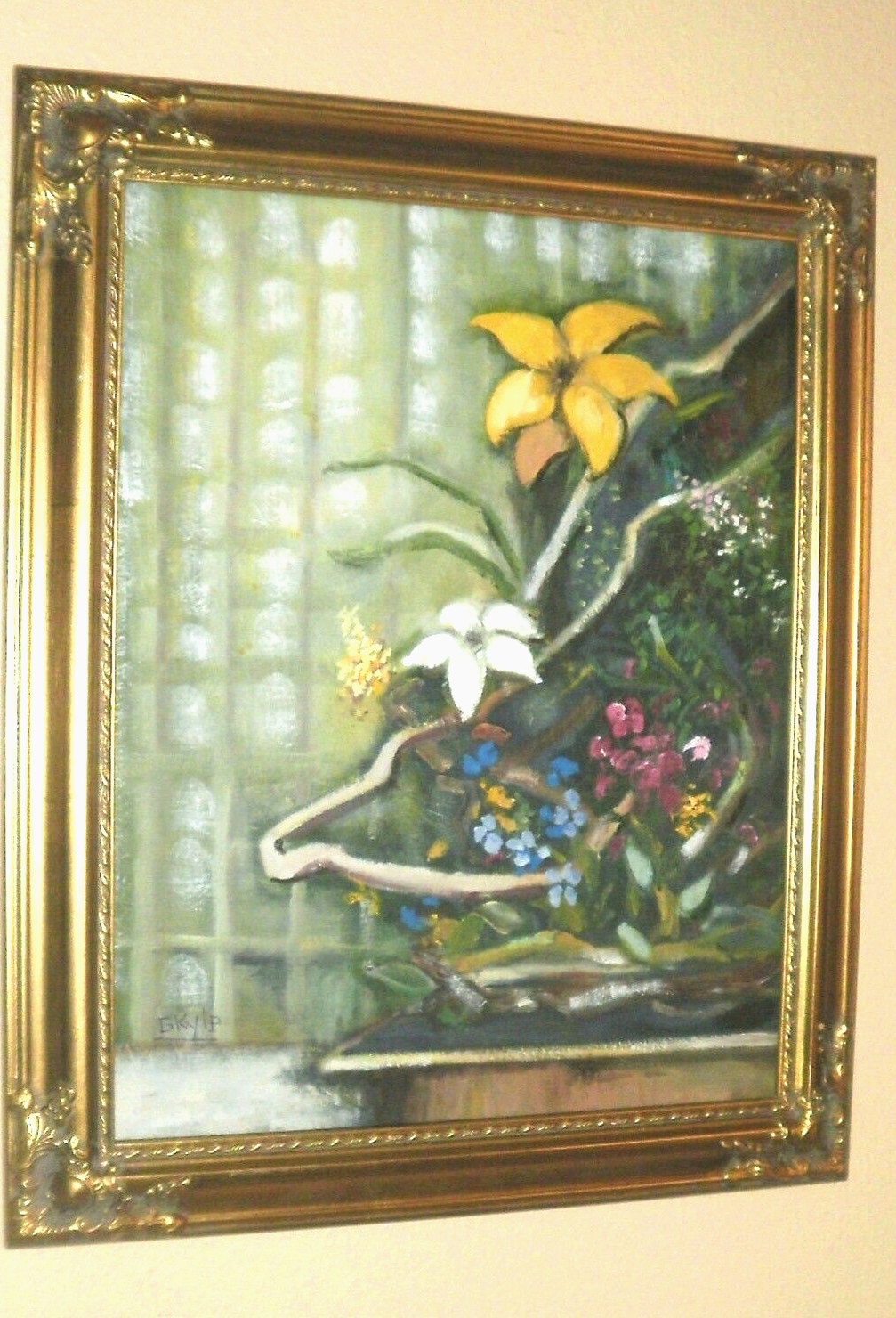 Japanese Ikebana Oil Painting Still Life Original Art 16 x 20"