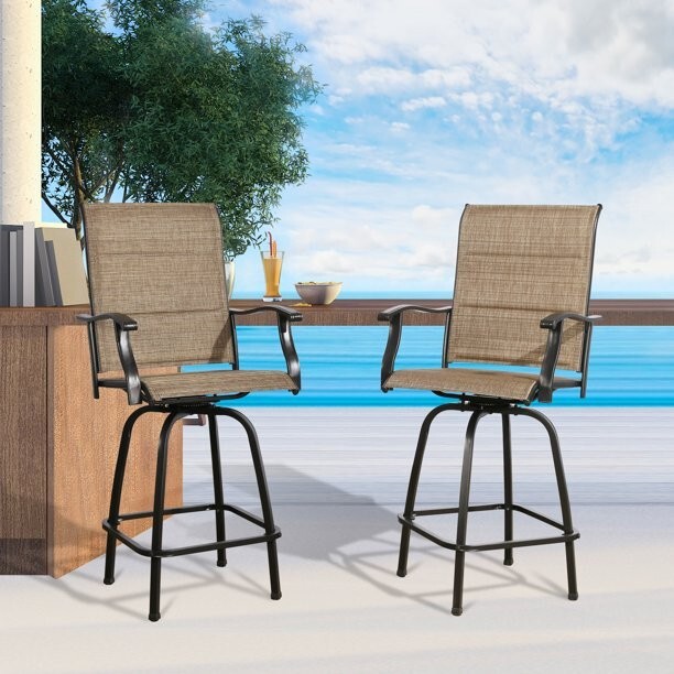 Outdoor Swivel Bar Stools Set of 2 Kitchen Bar Height Patio Chairs Furniture Set