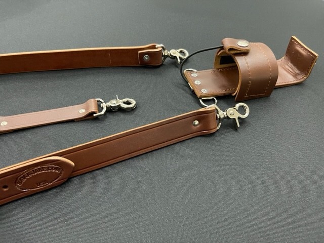 1.5" Wide Firefighter Leather Radio Strap Combo Set - Brown XL Length