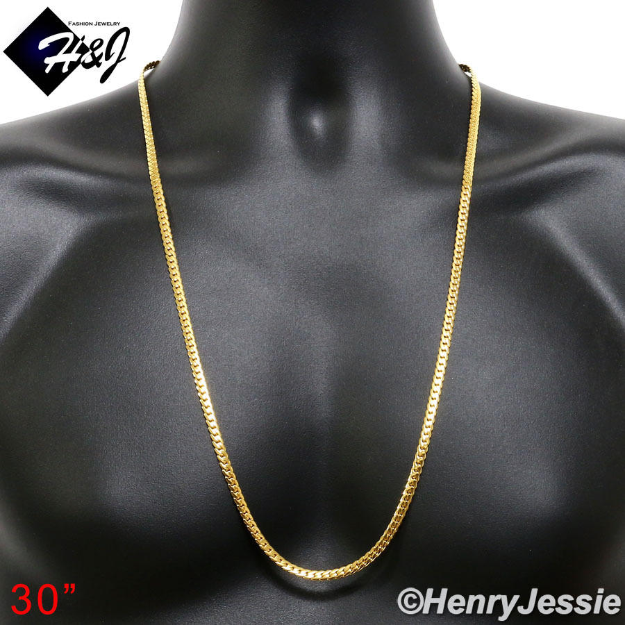 18-40"MEN Stainless Steel 3/4/5/6/8mm Gold Plated Miami Cuban Chain Necklace*155