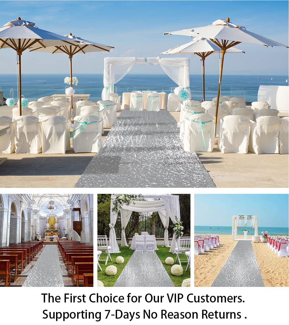 Silver Sequin Aisle Runner 15FTx3FT Wedding Hallway Decoration