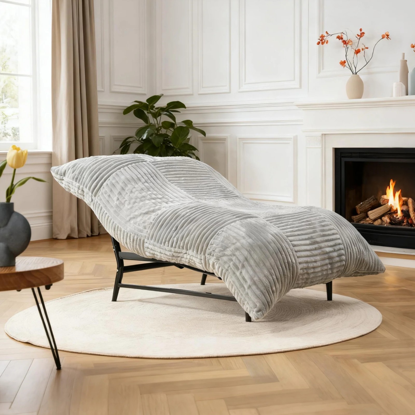 Giant Bean Bag Chair Lounge Chair with Metal Base for Living Room Lazy Sofa Bed