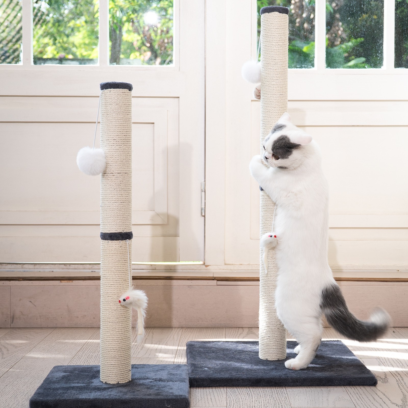 Cat Scratching Post, 25"H Sisal Vertical Scratcher Post with Toys for Indoor