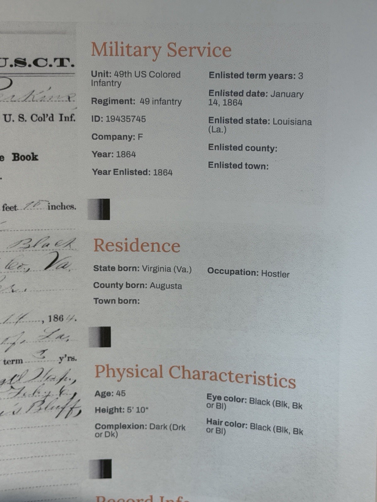 ID’D JOSEPH PERKINS CIVIL WAR 49TH COLORED TROOPS SLOUCH HAT CAP KEPI WITH PROV.