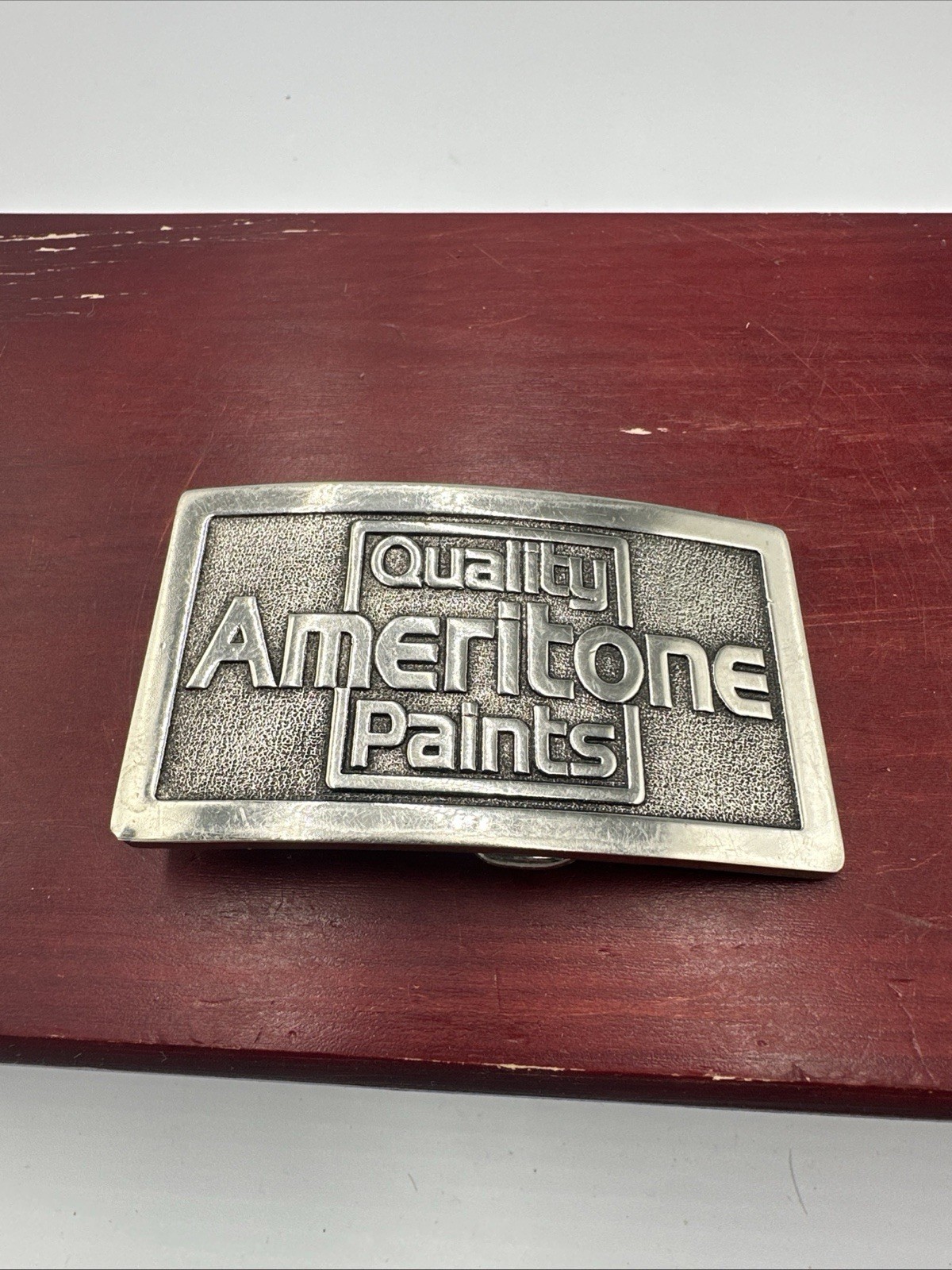 Vintage Ameritone Paints Advertising Belt Buckle Pewter Tone USA