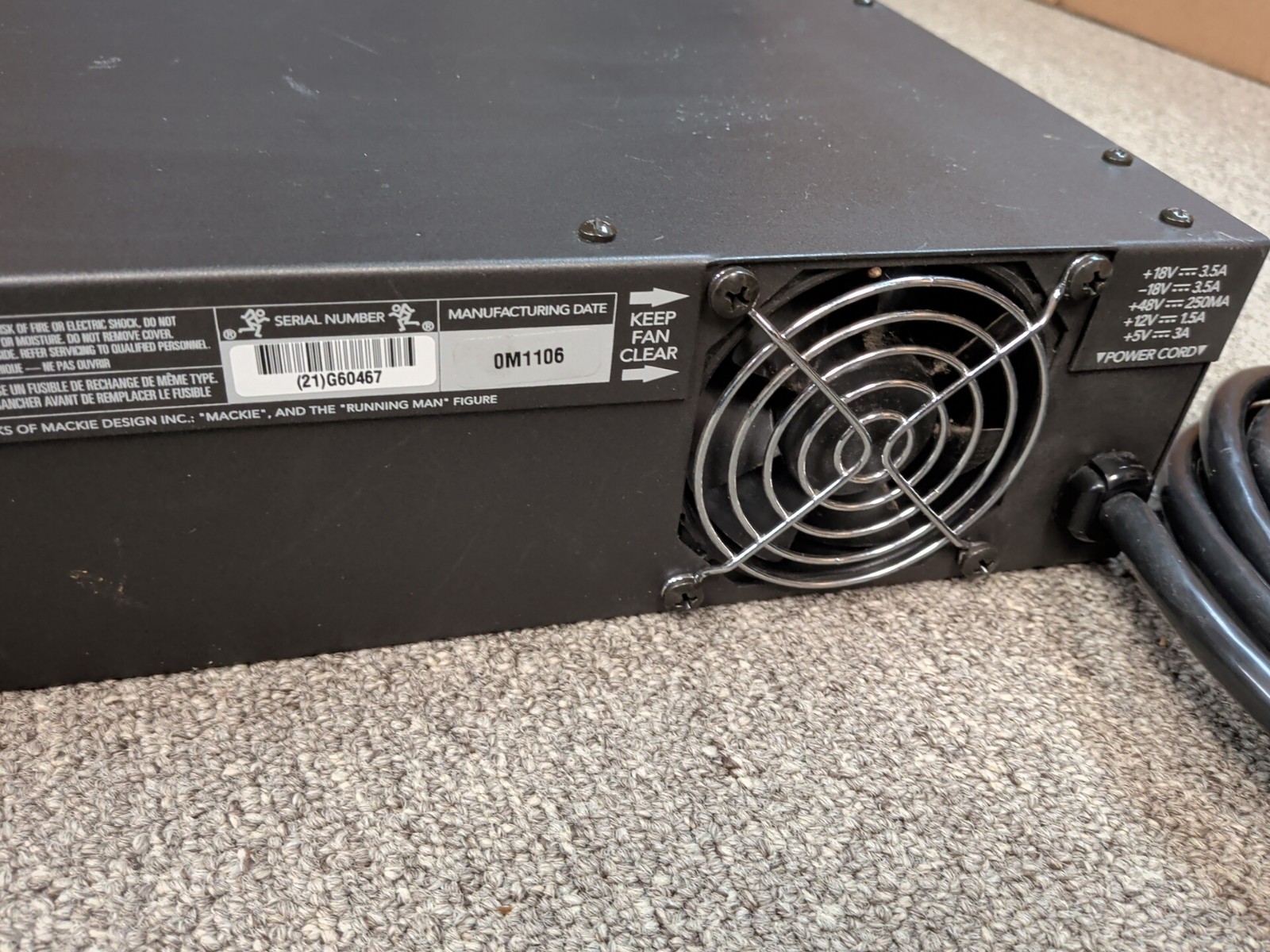 Mackie 220-Watt Power Supply For 8-Bus Mixers - Powers on, Fan Spins