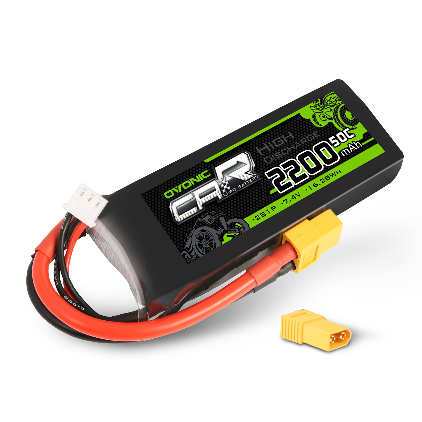 2X Ovonic 7.4V 50C 2200mAh 2S Lipo Battery XT60 Plug For 1/16 TRX RC Car Truck