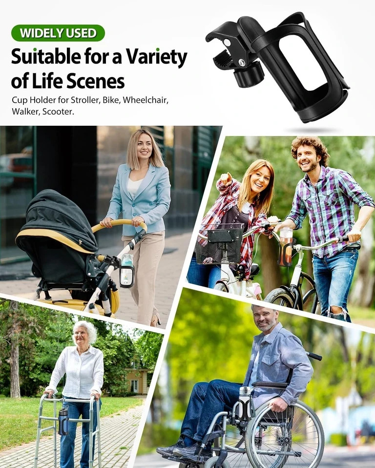 Universal For Wheelchair Walker Rollator Bike Stroller 360° Beverage Cup Holder