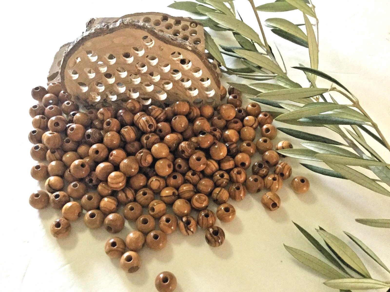 Olive Wood Round Beads Polished Rosary Jewelry Holy land Bethlehem Jerusalem