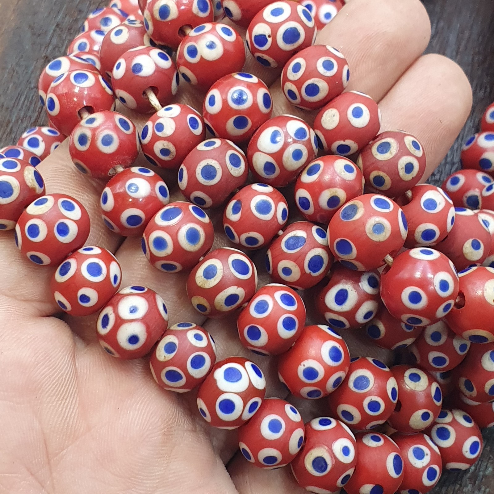 Red Skunk Beads African Style Glass Round Blue White Eye Beads Jewelry Making