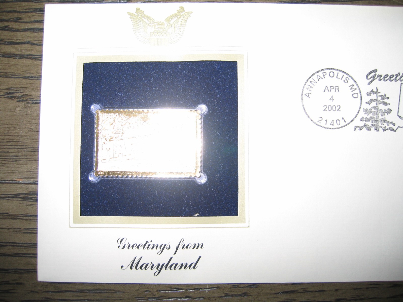2002 MARYLAND Greetings From America Replica Gold Stamp Golden COVER