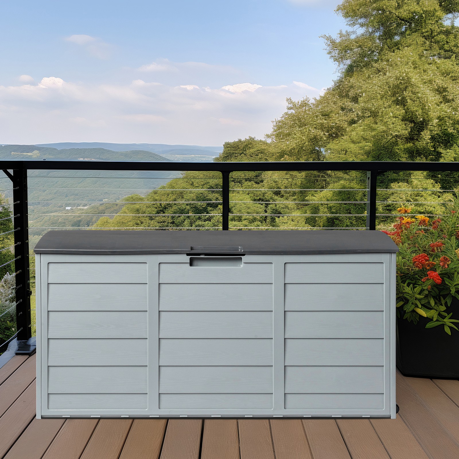 All Weather UV Pool Deck Box Storage Shed Bin Backyard Patio In/Outdoor Wheel