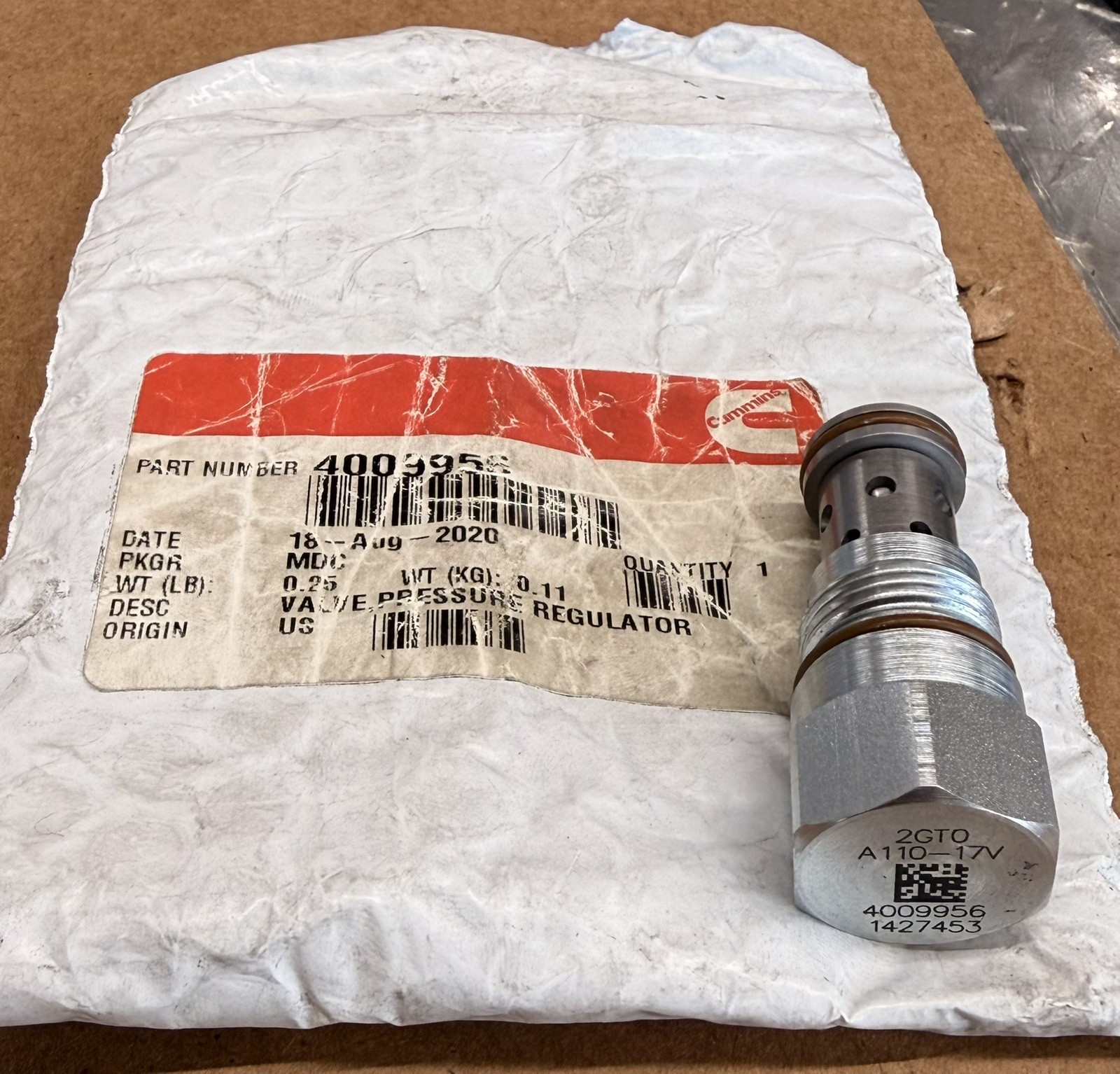 CUMMINS 4009956 PRESSURE REGULATOR VALVE