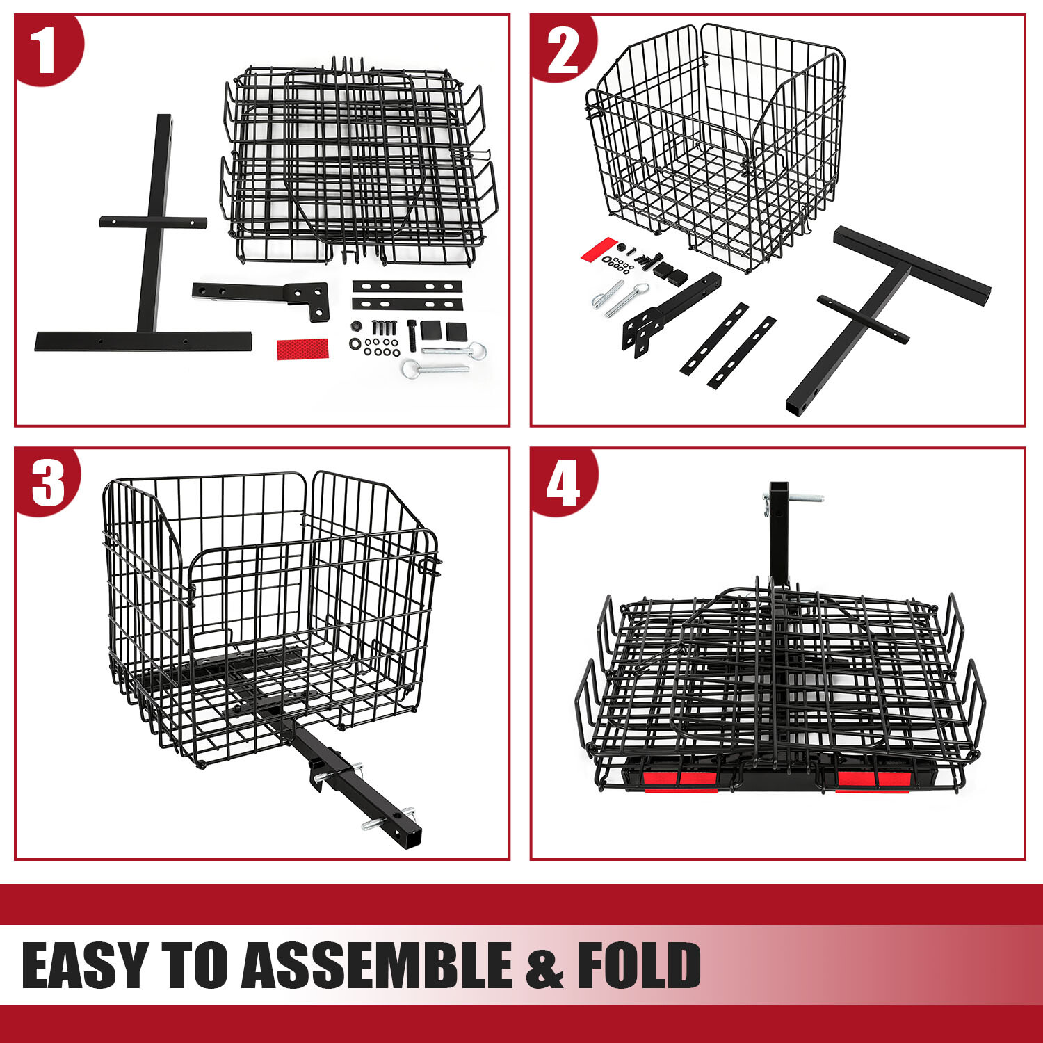 Folding Rear Basket Accessory For Mobility Scooters Power Chairs w/Hitch Receive