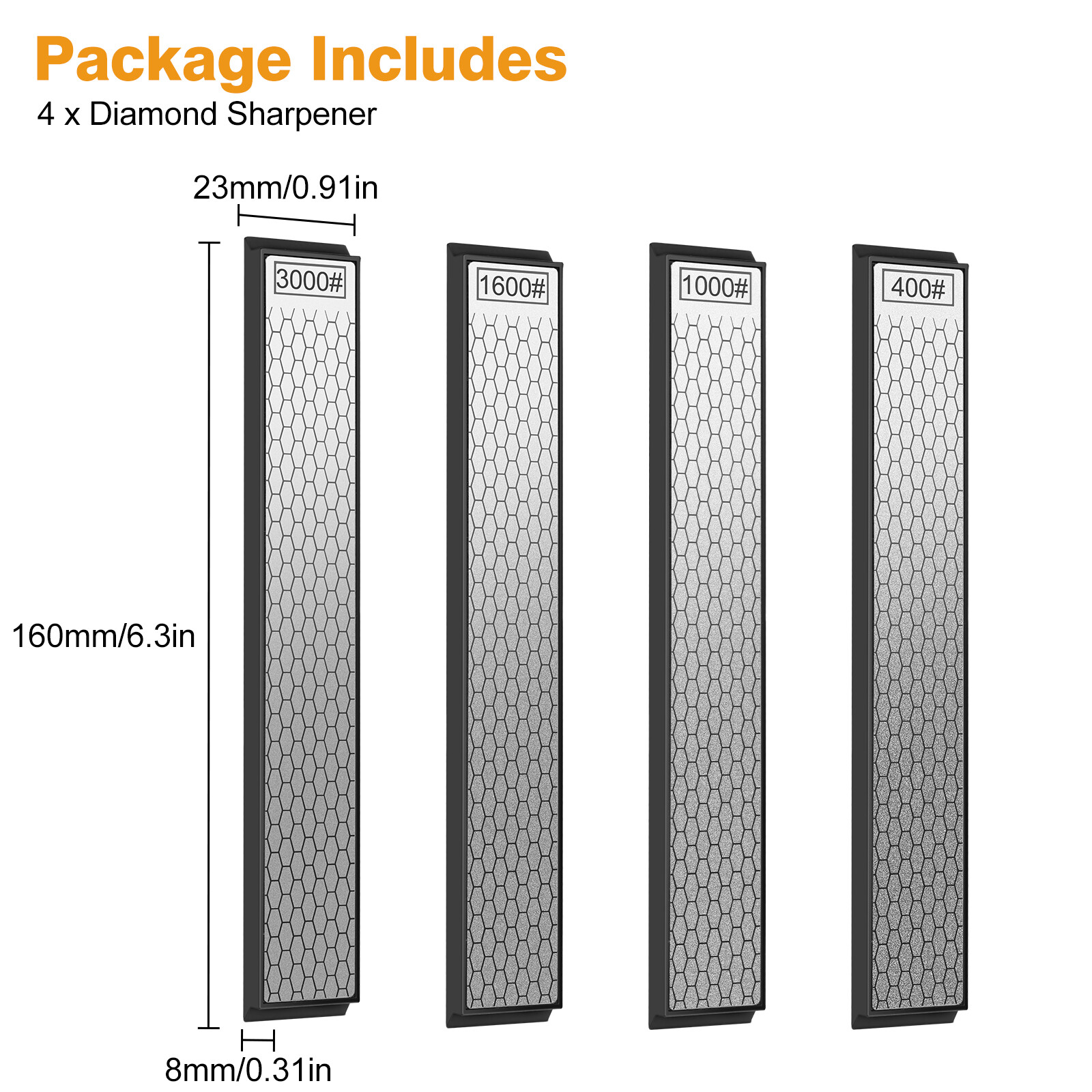 4PCS Diamond Sharpening Stone Set 400 600 1000 3000Grit Knife Chisel Sharpener