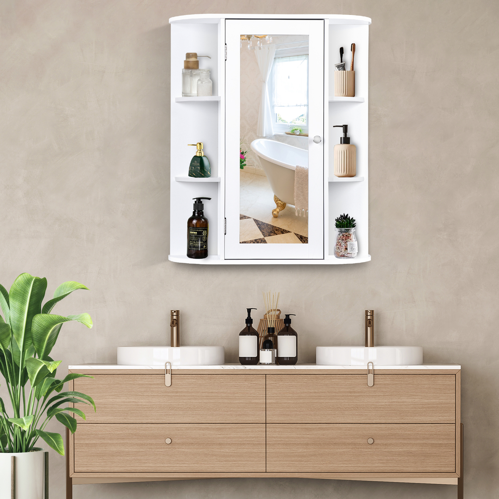 Bathroom Cabinet Single Door Wall Mount Medicine Cabinet with Mirror Shelf
