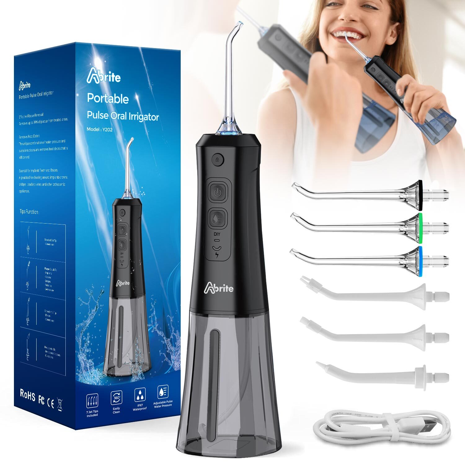 Cordless Water Flosser 300ml Water Pick Oral Irrigator Dental Cleaner Black