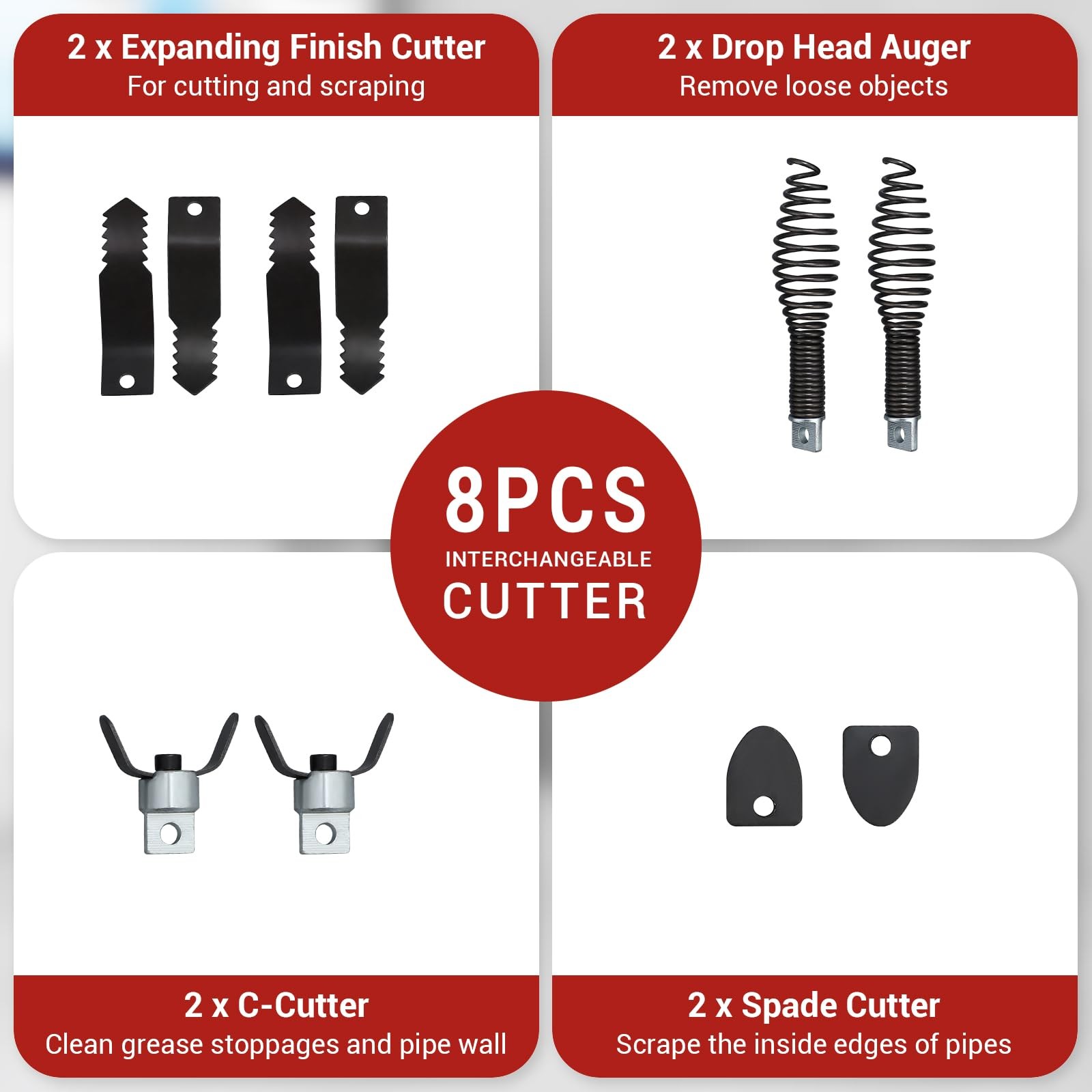 75FT x 1/2" Cable Electric Drain Cleaner Machine 250W Motor 8 Multi-Style Cutter