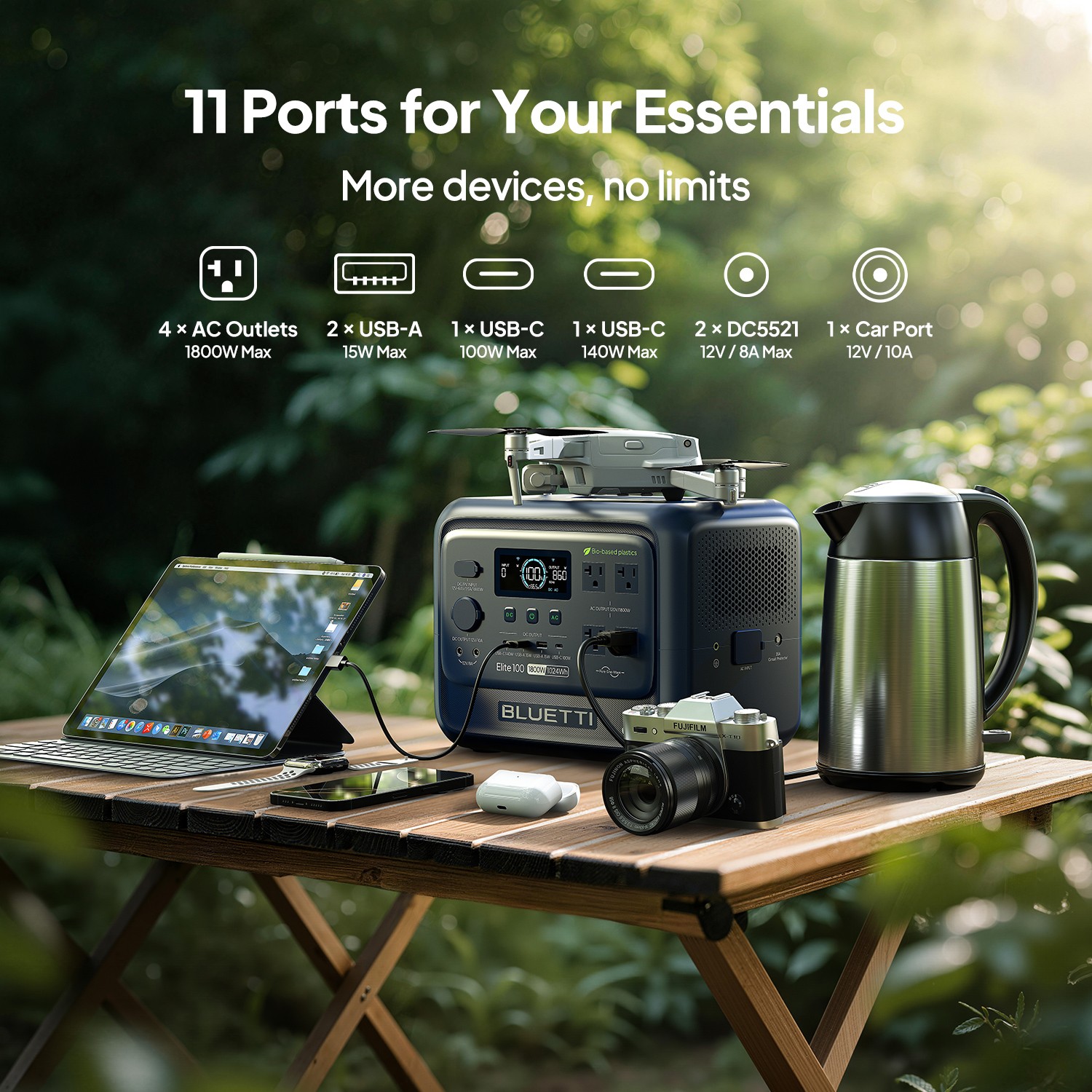 BLUETTI Elite 100 V2 Bio-based 1024Wh 1800W Portable Power Station for Outdoors
