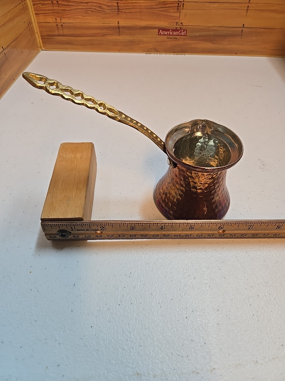 Vintage Style Hammered Copper Turkish Coffee Pot w/ Brass Handle