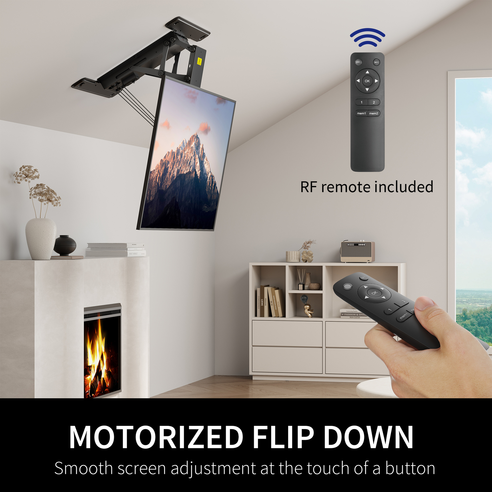 VIVO Motorized Flip Down Pitched Roof Ceiling TV Mount for 40" to 85" Screen