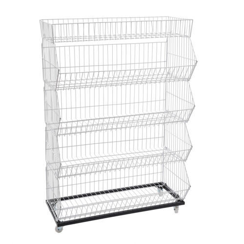 5 Tier Wire Grid Retail Display Shelf Merchandise Display Rack Stand w/4 Pulleys