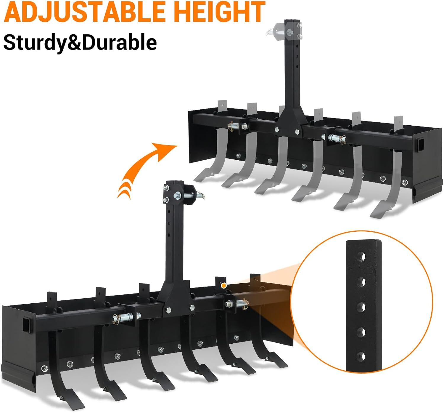 55" Tow Behind Box Scraper Box Blade 3-Point Quick Hitch For Cat 0 Cat 1 Tractor