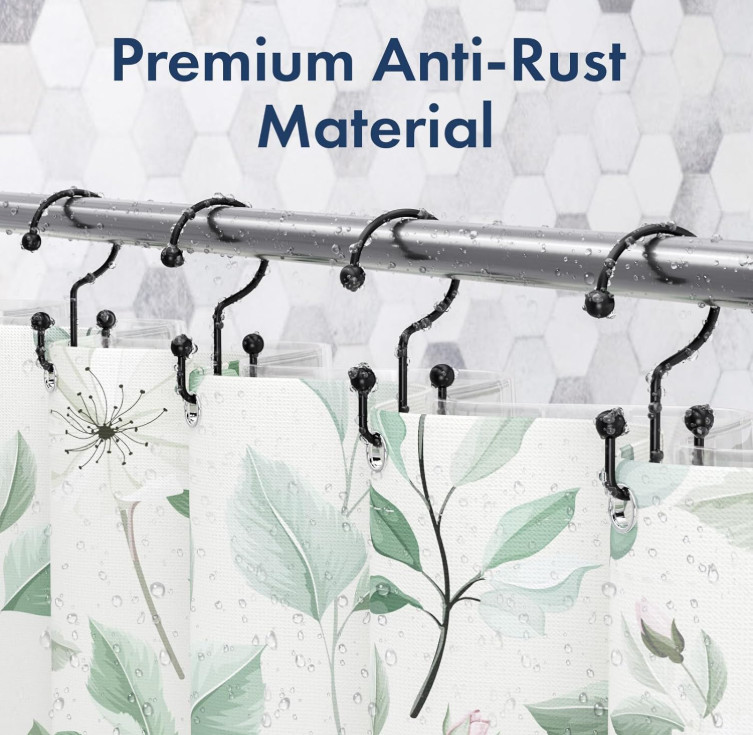 12 Ganchos Doble para Cortina Ducha Negro Mate Antióxido Metal, Nuevo