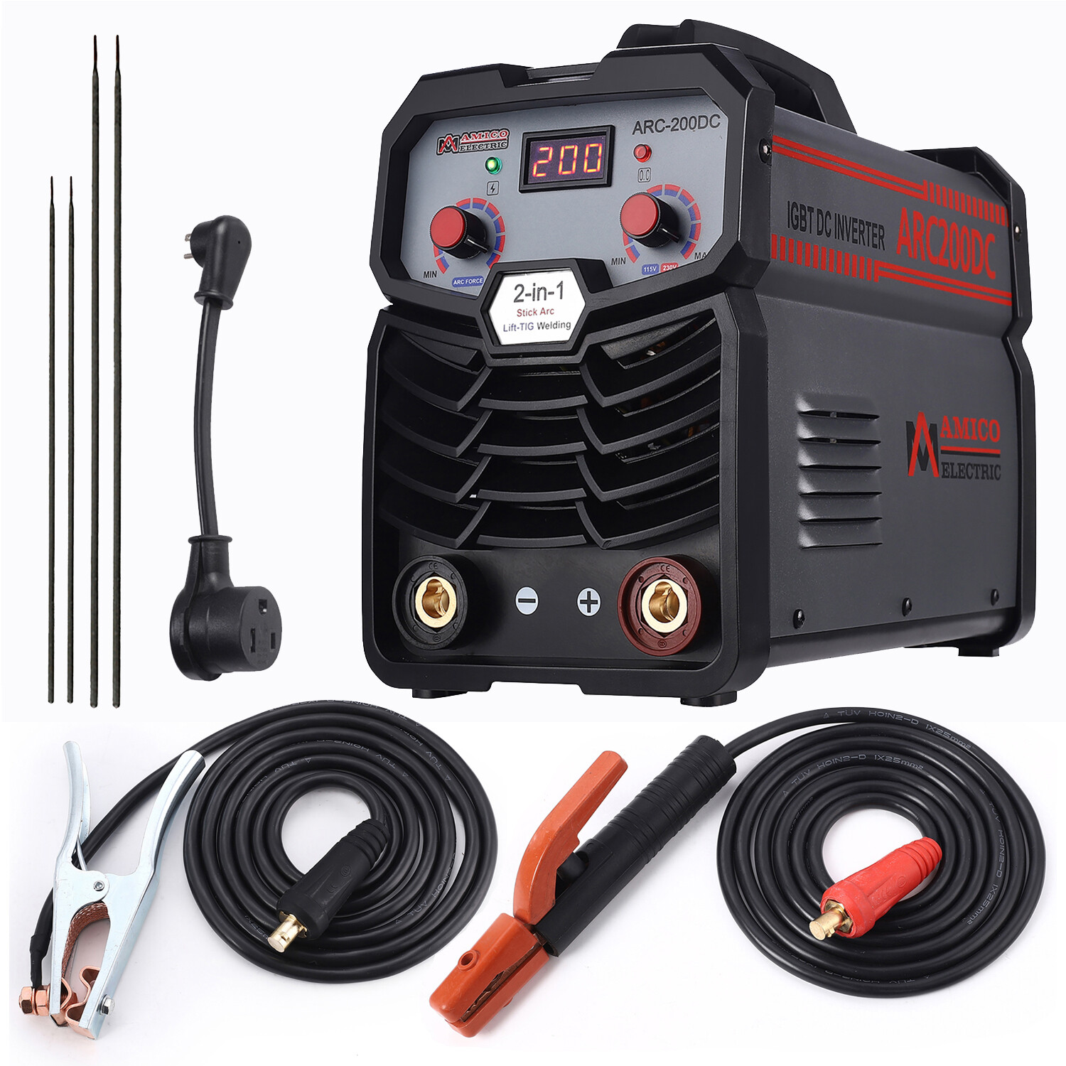 Amico ARC-200DC, 200 Amp Stick Lift-TIG DC Welder, 80% Duty Cycle, 100-250V New
