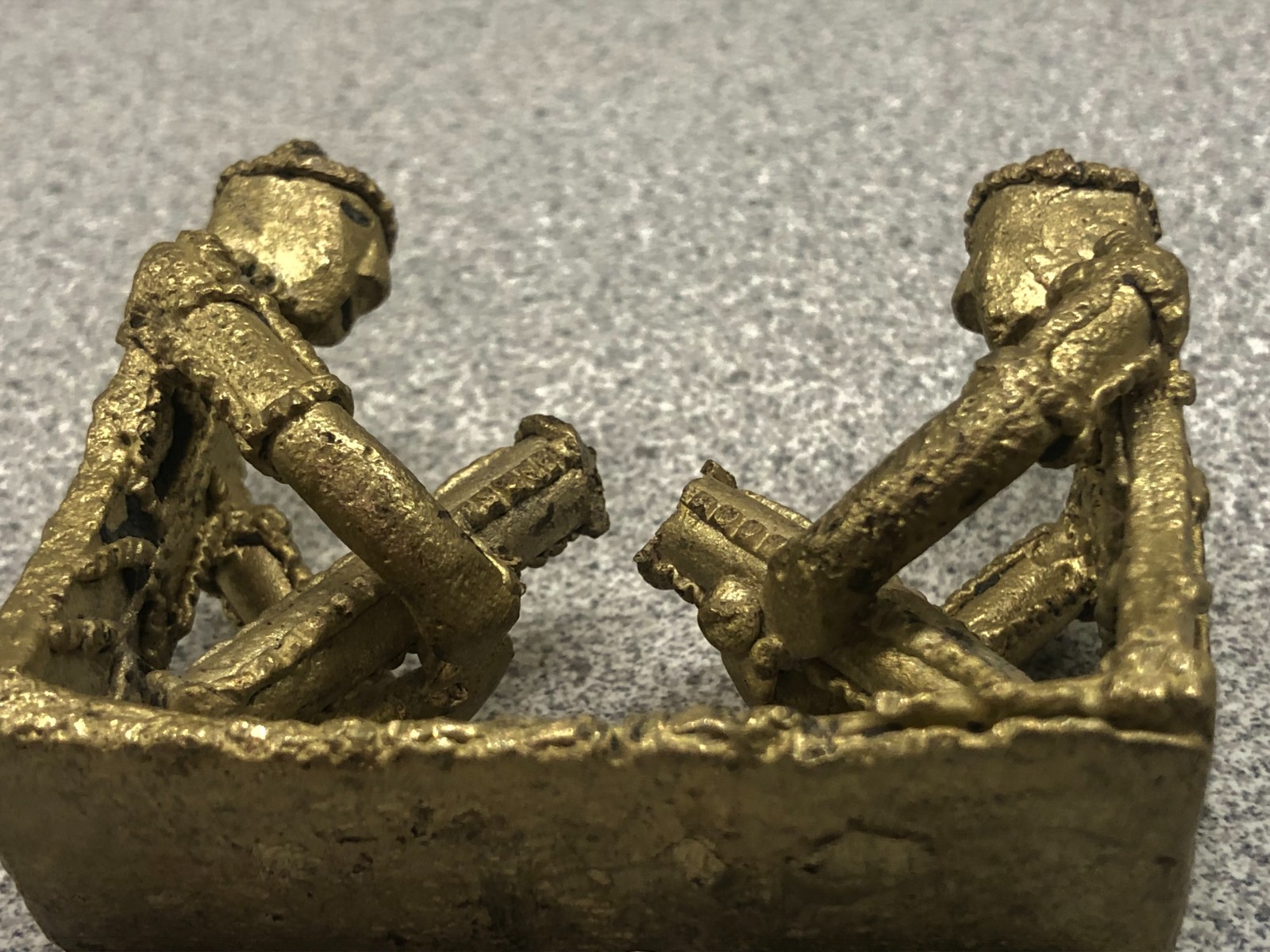 Vintage West African Tribal Folk Art Bronze Sculpture - Two Musicians Sitting