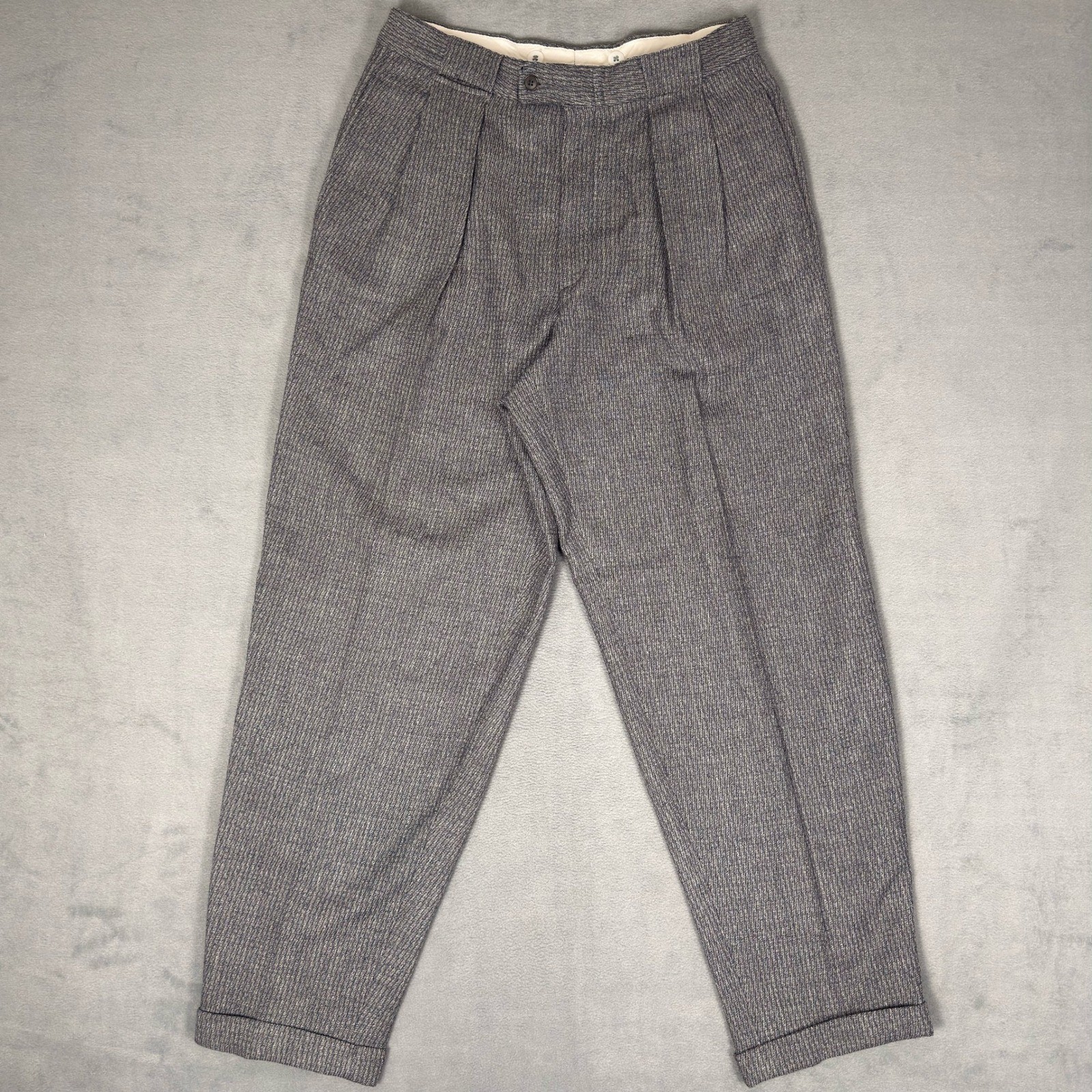 Vintage 80s Basile Made in Italy 100% Wool Pleated Cuffed Dress Pants Mens 31x29
