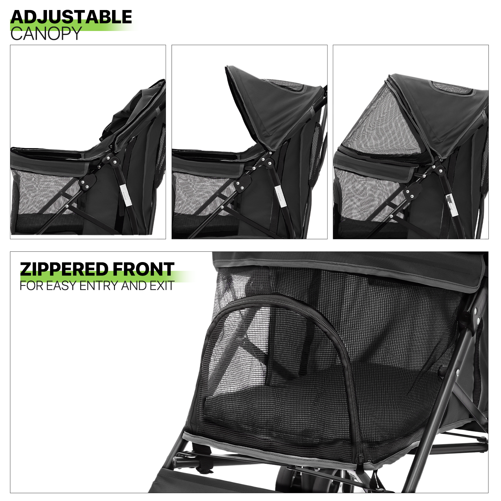 Folding 4-Wheels Dog Stroller Portable Adjustable Canopy Pet Travel Carrier Cart