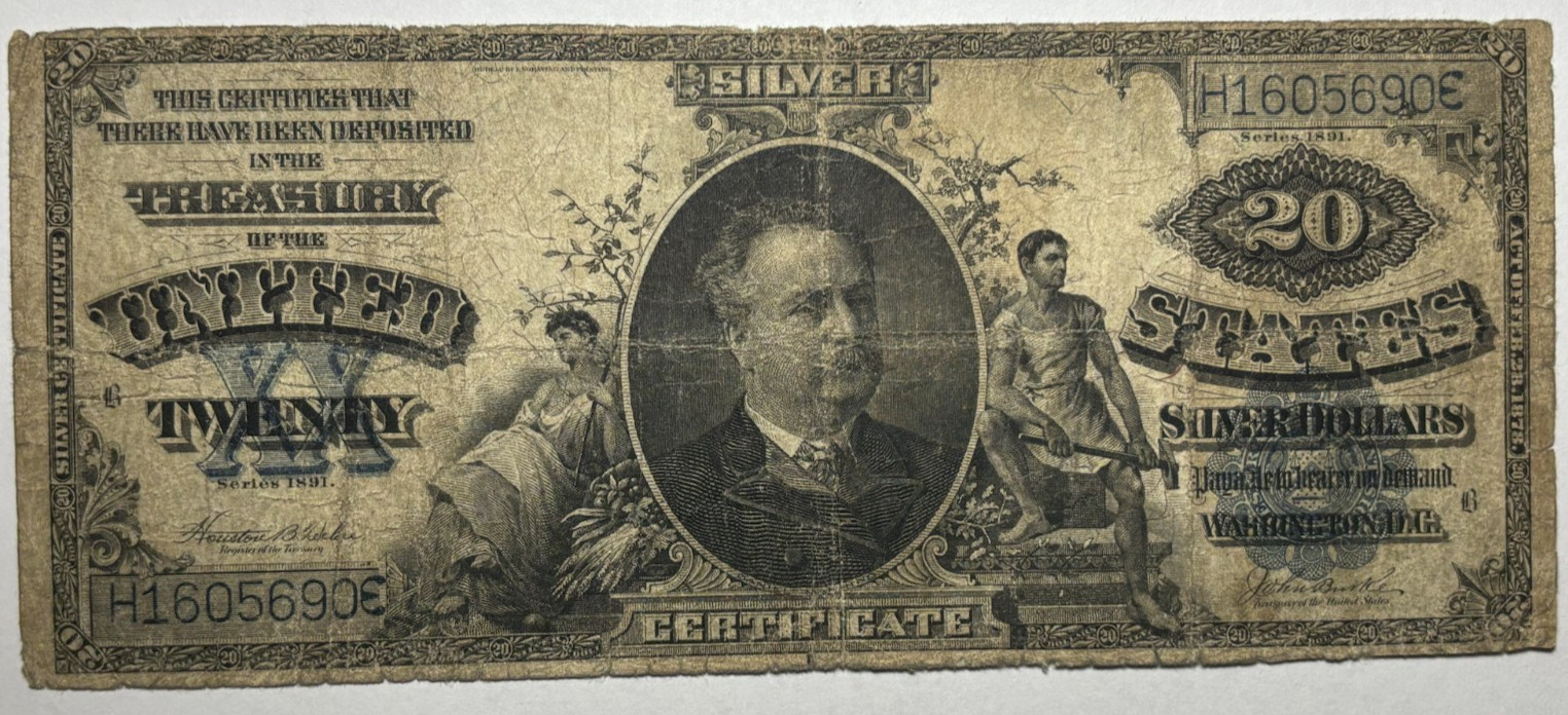 1891 $20 Fr. 322 Silver Certificate. Teehee | Burke. Lower Grade Example