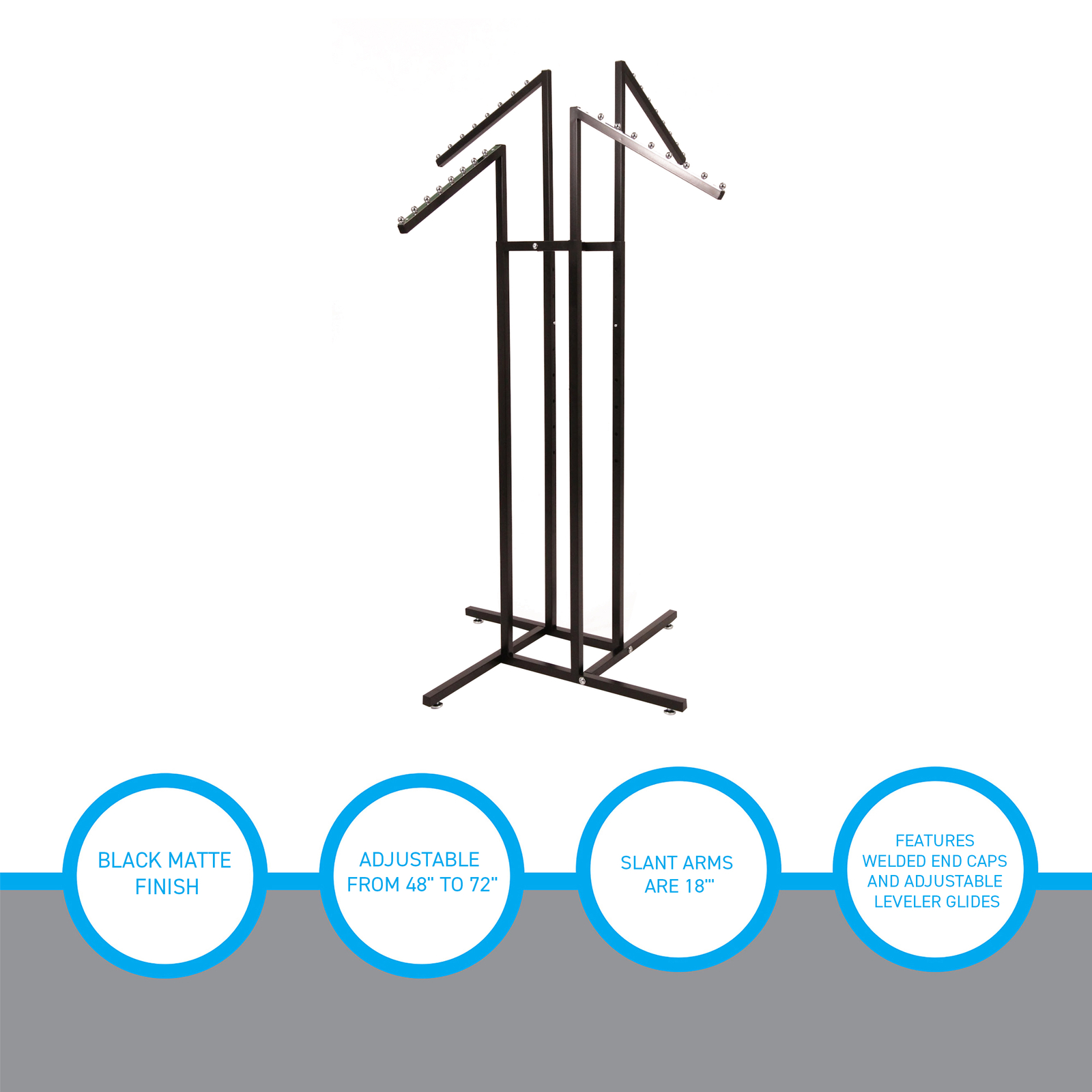 SSWBasics Black 4 Way Adjustable Clothing Rack with Slanted Arms - Retail