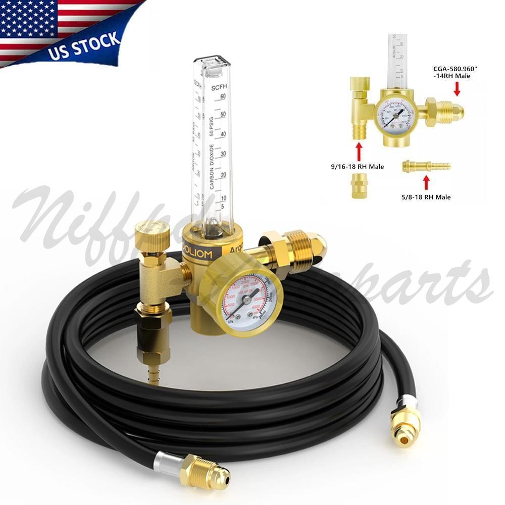 CO2 Argon Flow Meter Gas Regulator Gauge with Gas Hose Mig Tig Welding + Hose