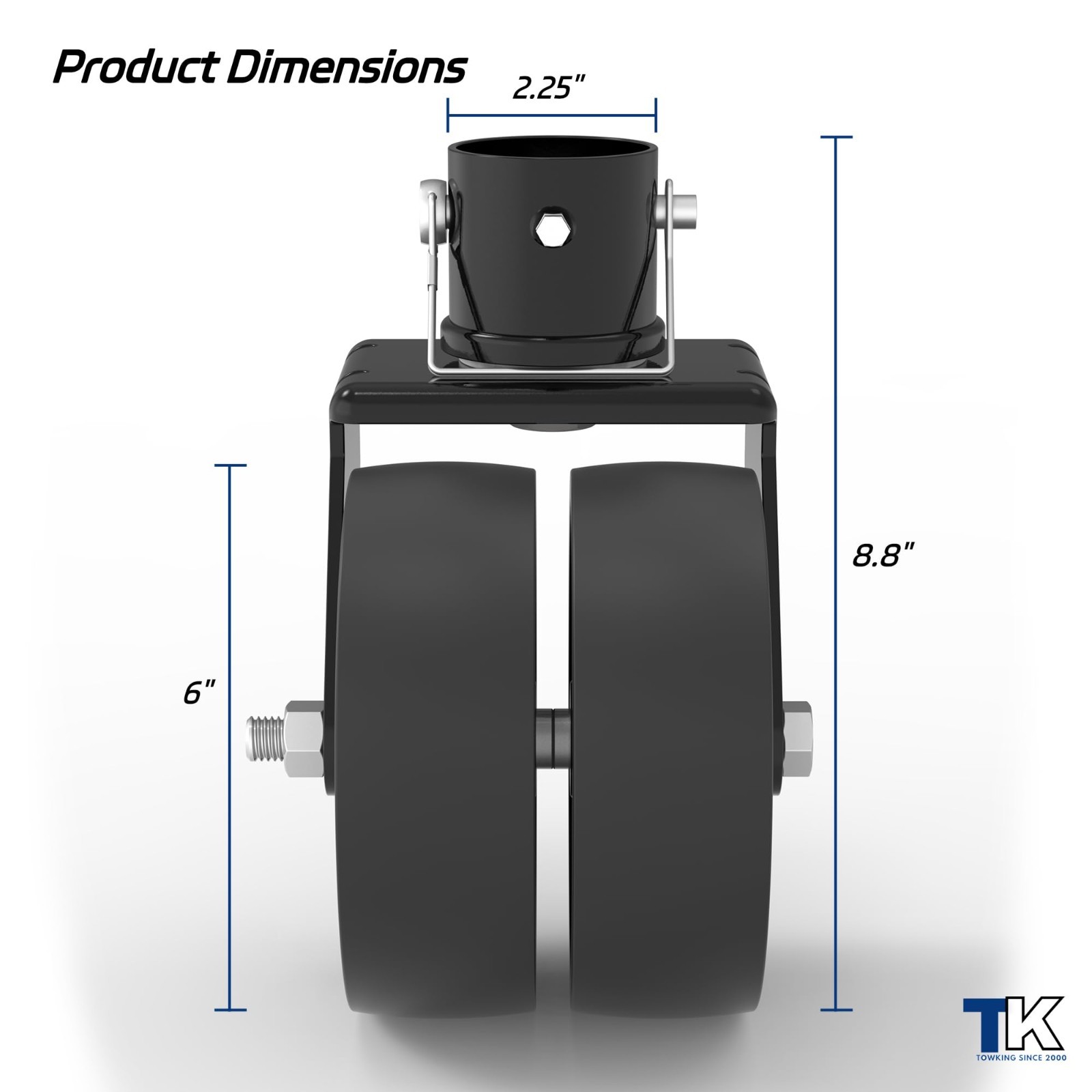 2000lbs Dual 6" Trailer Jack Swivel Caster, Wheel Replacement with Pin for RV