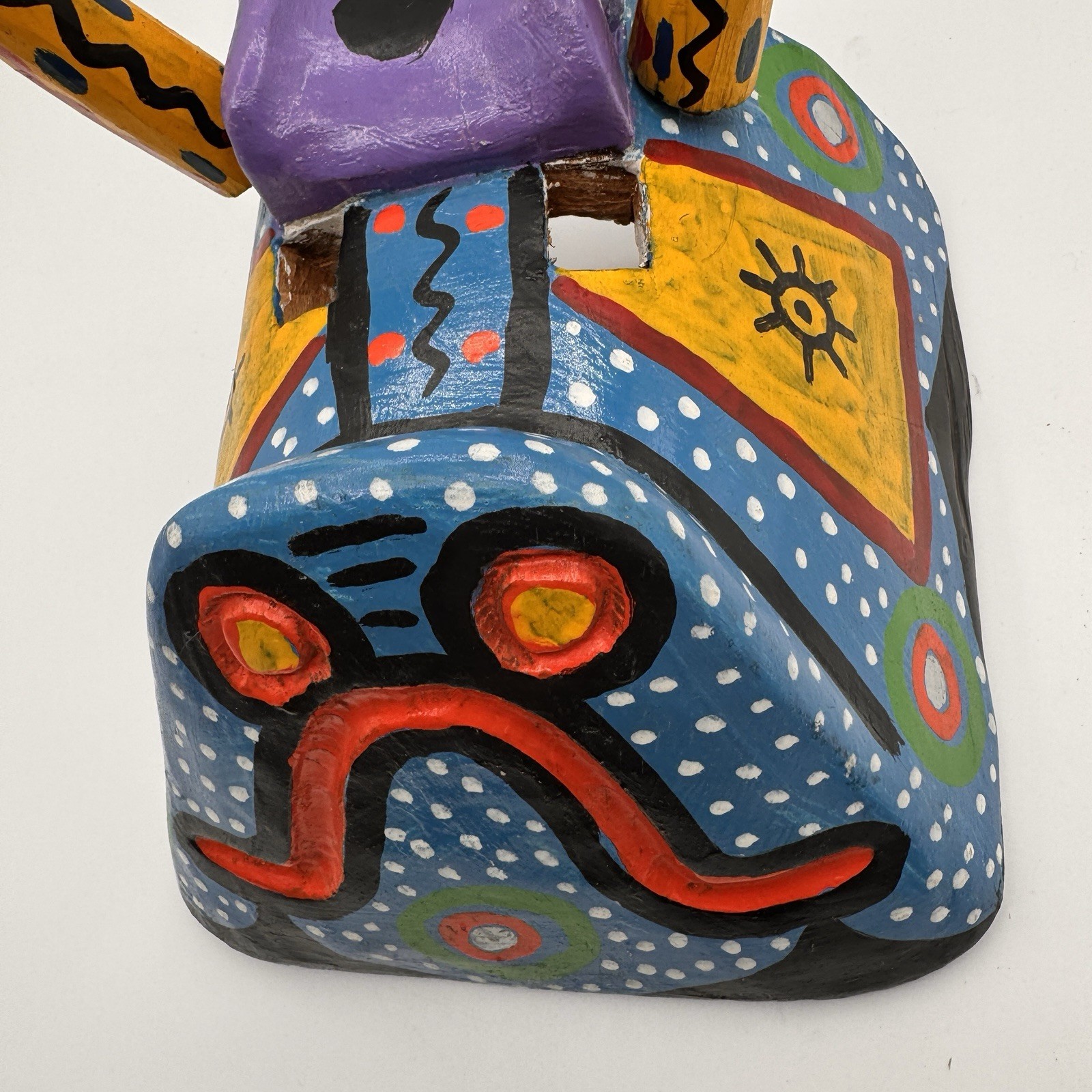 Vintage Guatemalan Festival Bull Mask Hand Carved Wood Folk Art Toro