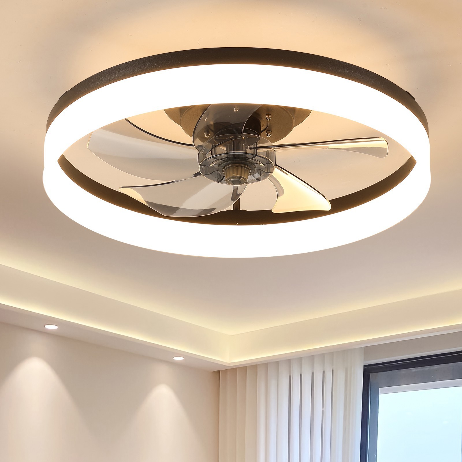 20" Modern Fan Lights Flush Mount LED Ceiling Light kit With APP Remote Control
