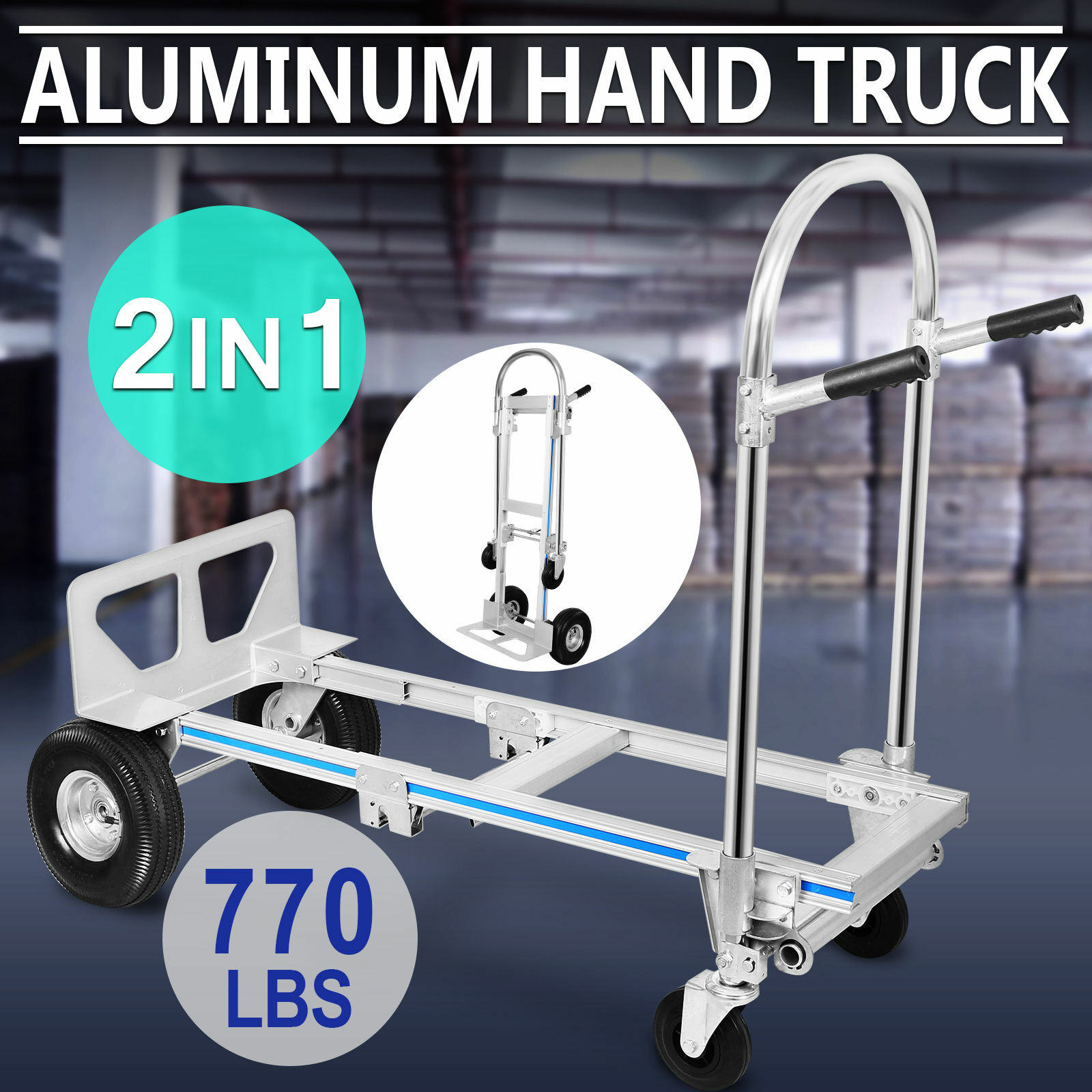 3IN1 Heavy Duty Aluminum Hand Truck Stair Climber Folding Dolly Convertible Cart