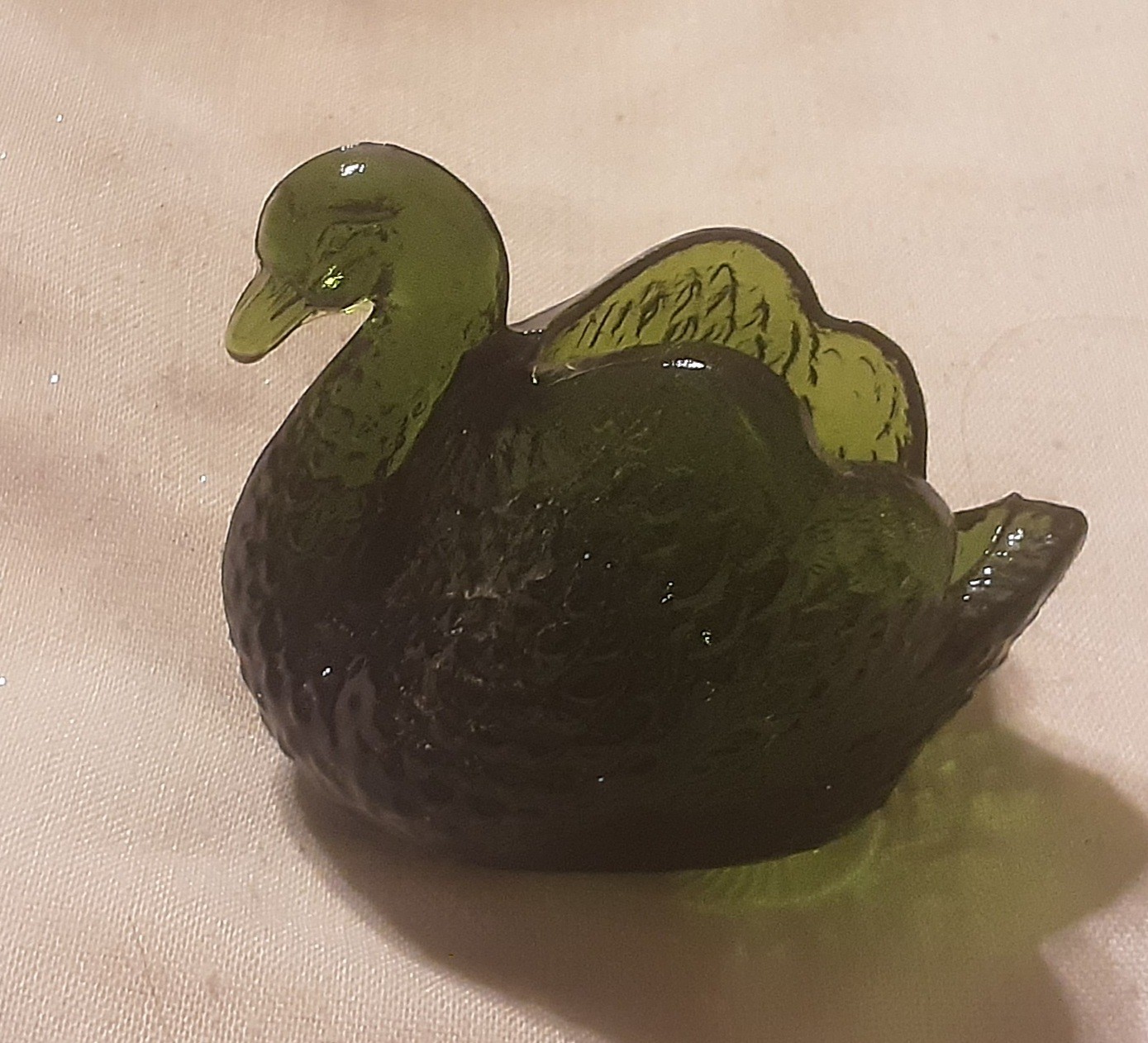 Vintage Deep Dark Green Glass Salt Cellar/Dip Swan