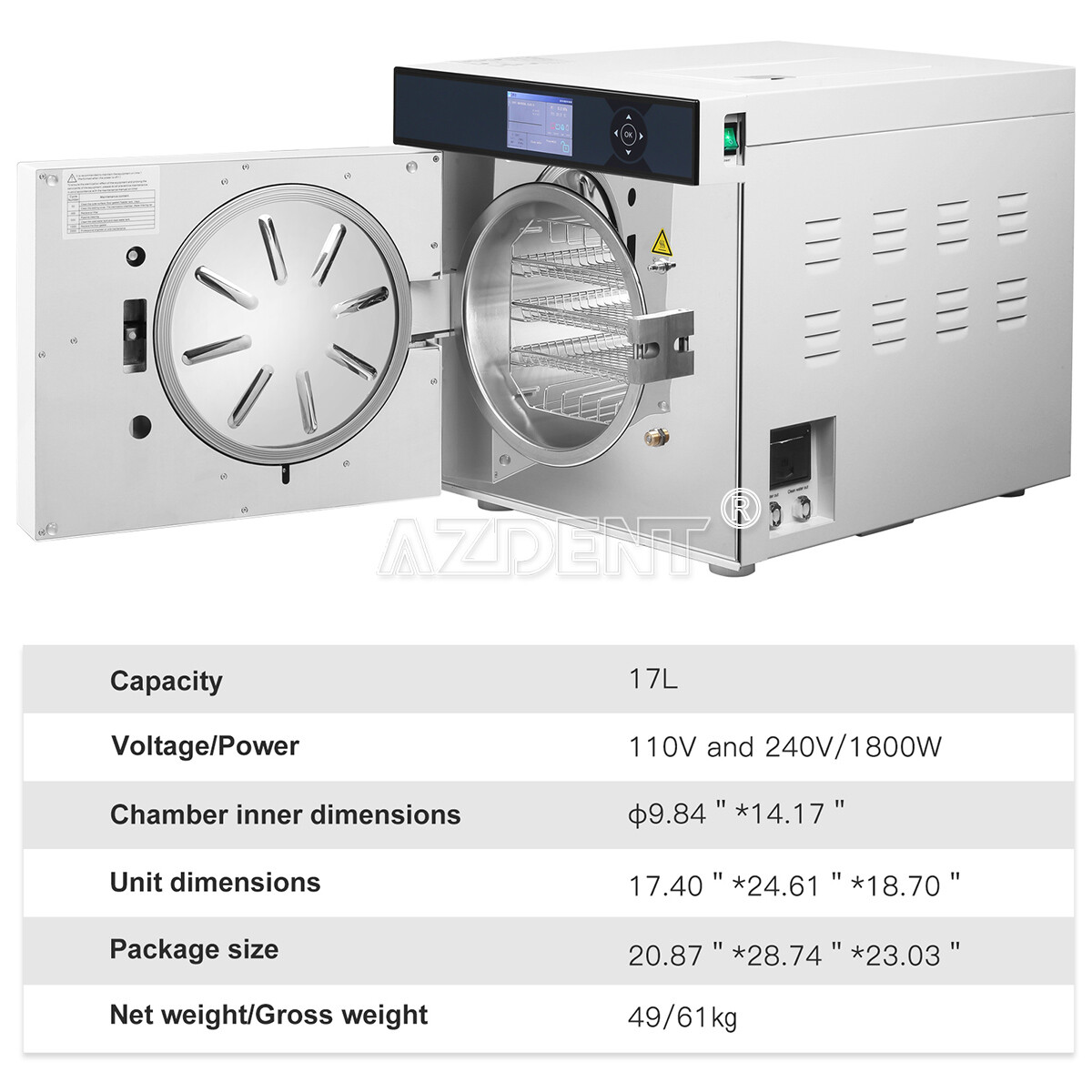 18L/22L Dental Autoclave Steam Sterilizer Medical Class B Drying/w/ Printer
