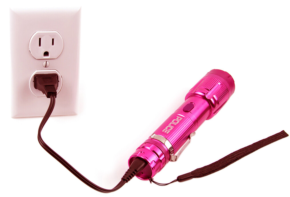 POLICE Stun Gun 1159 650 BV Heavy Duty Metal Rechargeable LED Flashlight Pink