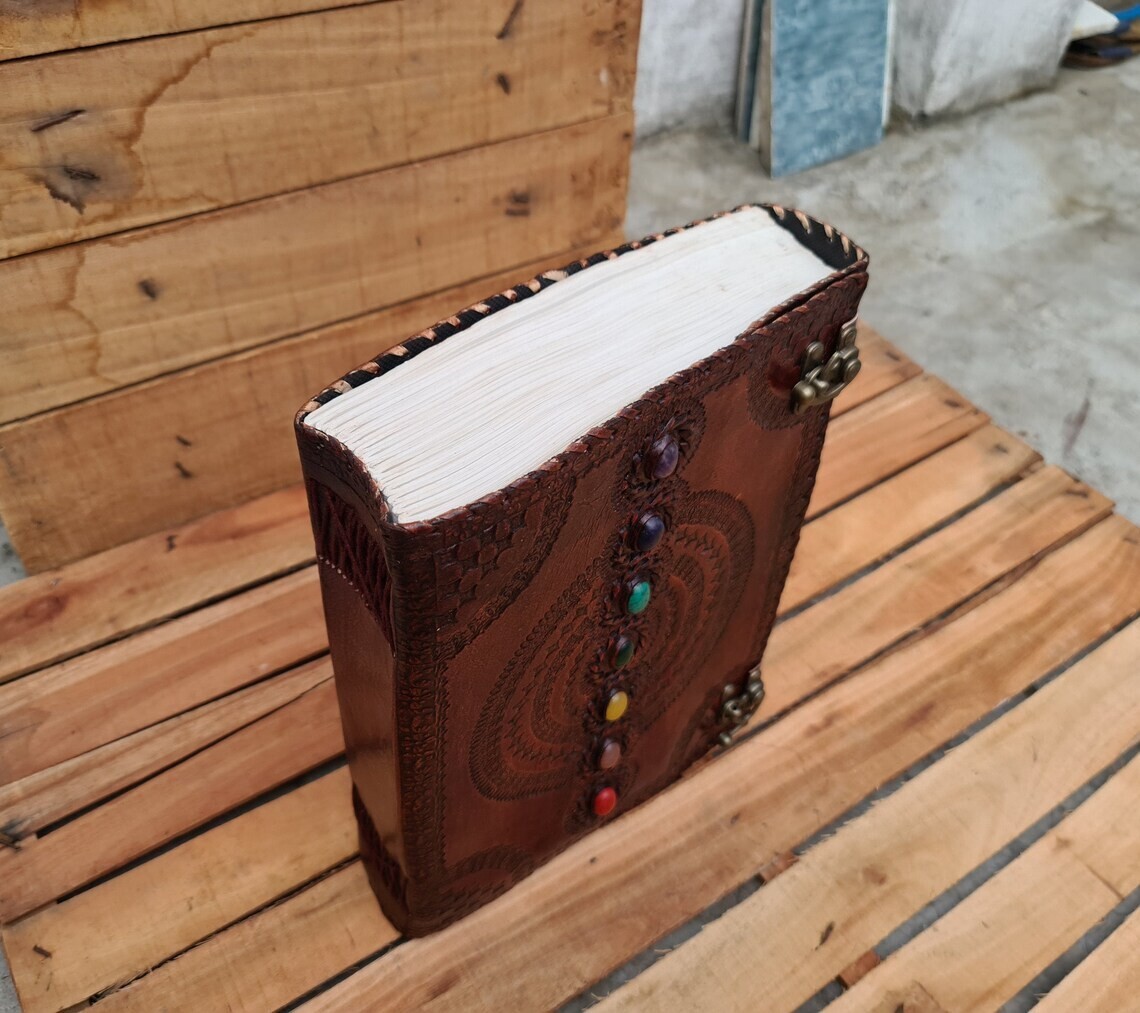 Handmade Extra Big Seven Stone Leather Journal Writing Notebook Large Sketch