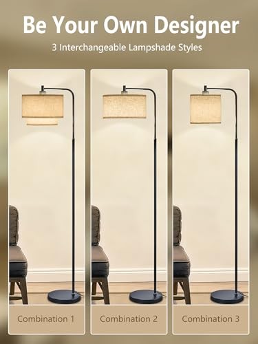 64" Modern Floor Lamp for Living Room Bedroom, Floor Lamp with 3 Color Black