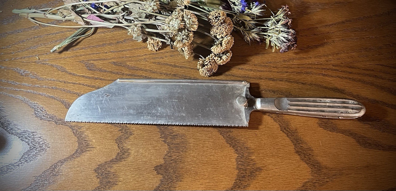 Antique chrome metal bone amputation saw mortuary autopsy surgery medical