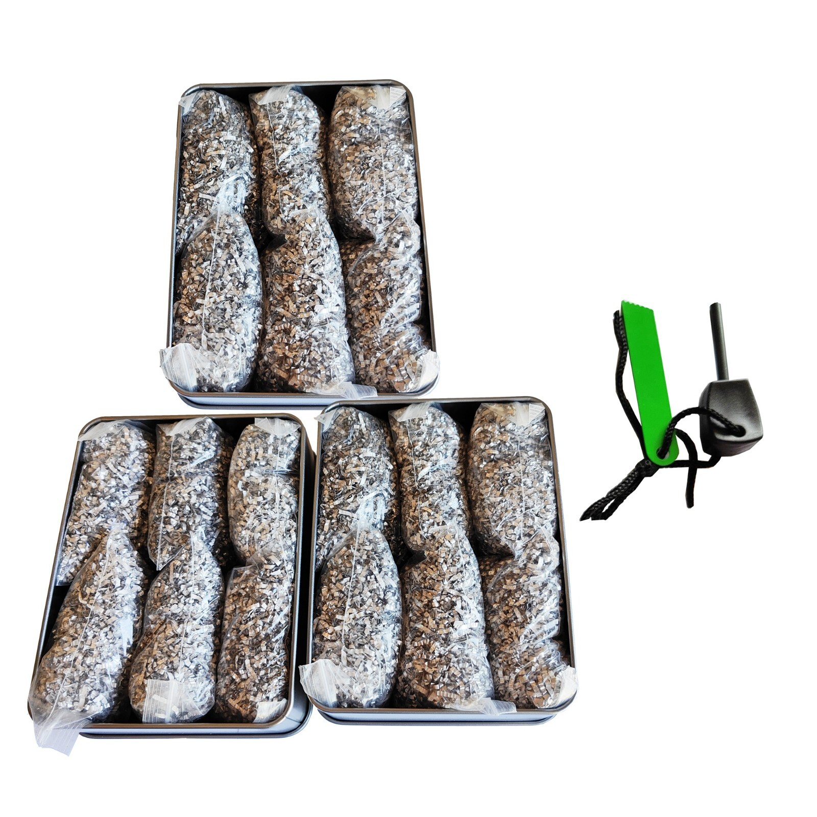 Emergency Fire Starter 6bag Magnesium FREE Ferro Rod Tin Can for camping hiking