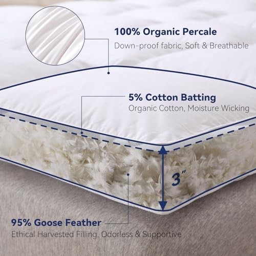 3 Inch Goose Feather Mattress Topper,Feather Bed Topper,Mattress Full White