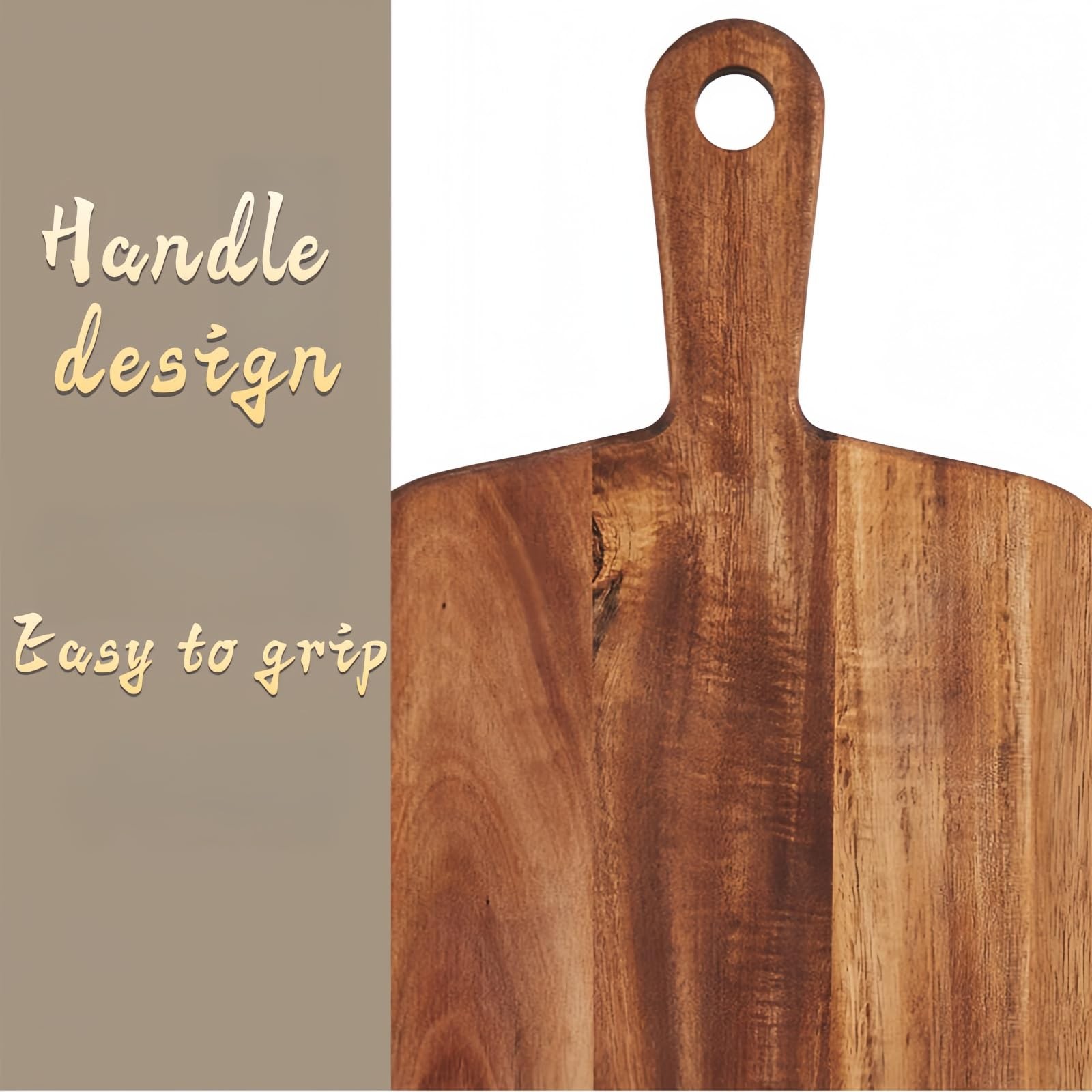 Acacia Wood Cutting Board with Handle - 14 x 7in, Wooden Chopping Board for M...