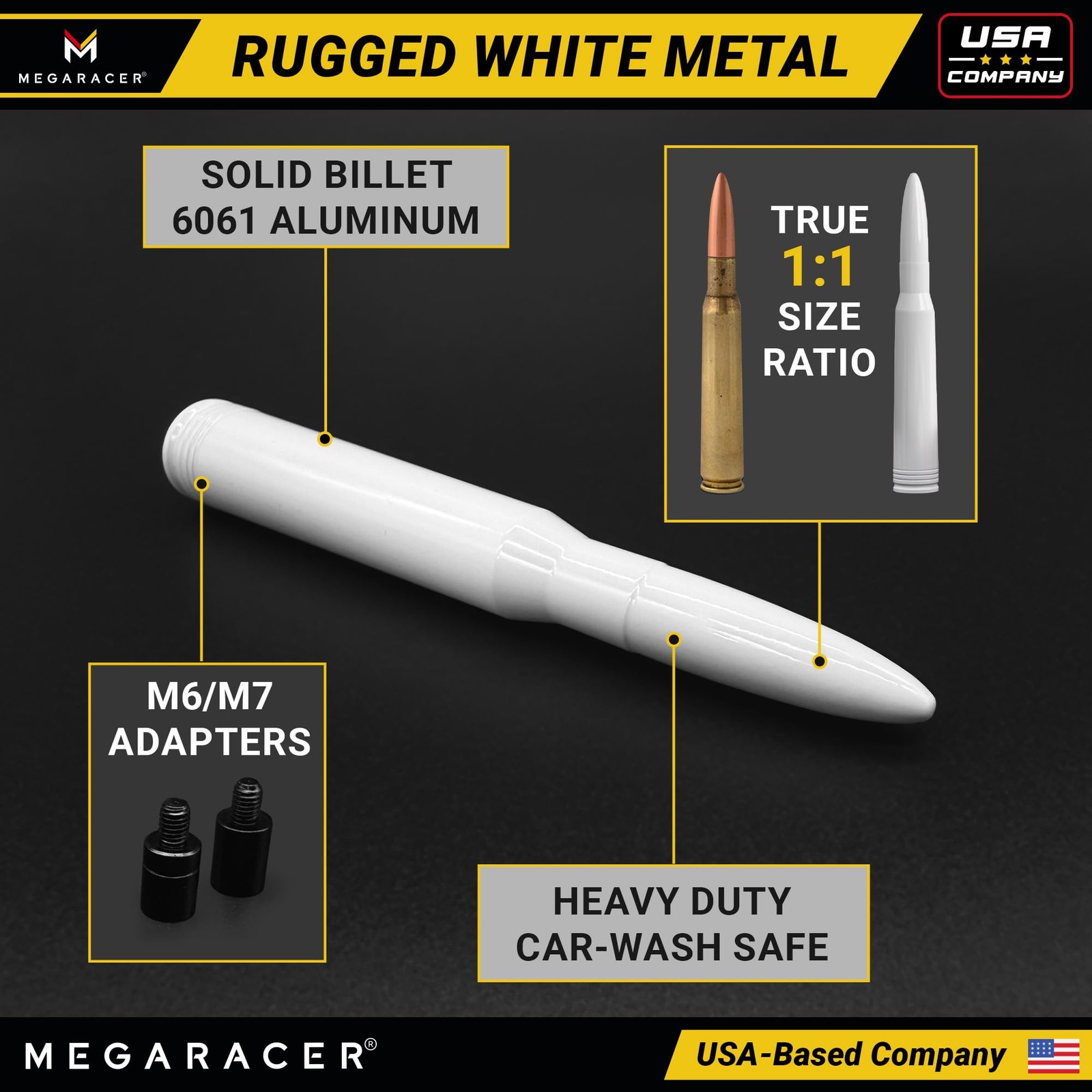 Gloss White 50 Cal Bullet Antenna for Chevy Silverado & GMC Sierra 1500 2500 ...