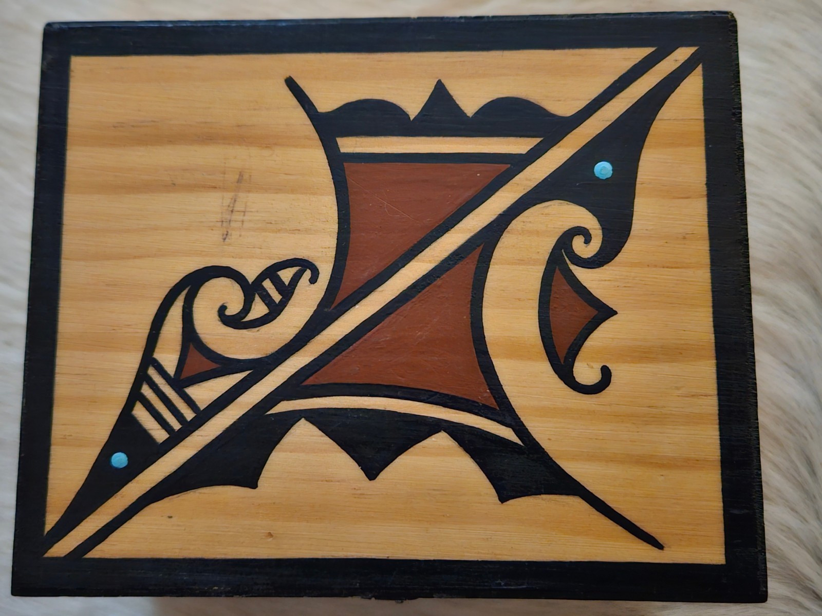 Native American Wood Keepsake Box by K. Leekela, Zuni Pueblo 6x5x3.5